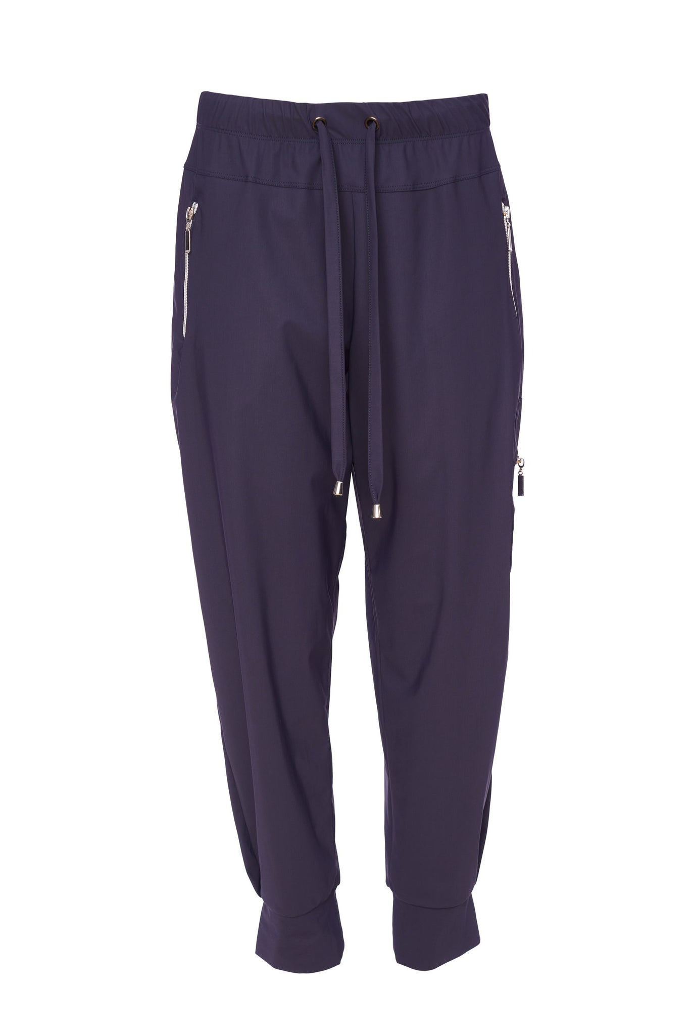 NAYA cuff travel fabric trousers with zip pockets in navy