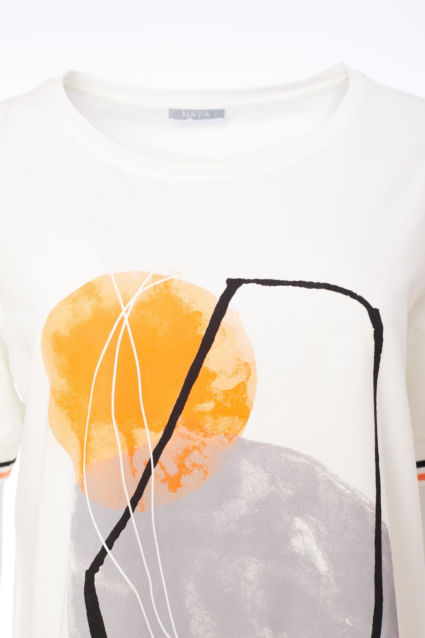 NAYA placement print cream top with orange and stone colour design