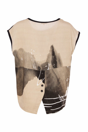 naya drizzle print sleeveless top in black & taupe (back)