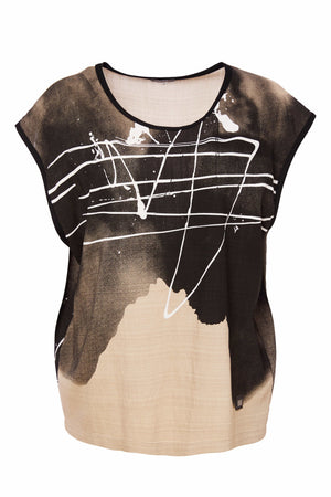naya drizzle print sleeveless top in black & taupe (front)