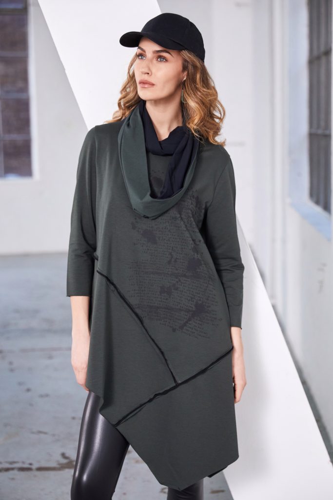 naya two tone jersey neck scarf in black & forest green