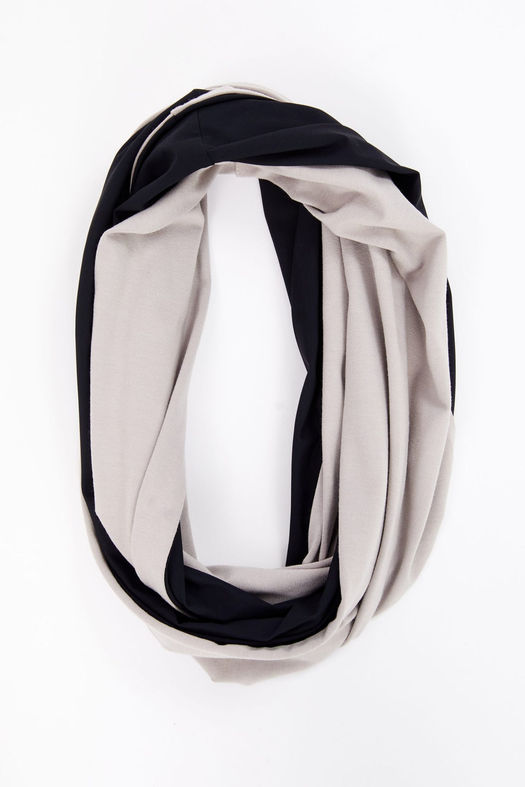 naya two tone jersey neck scarf in black & taupe