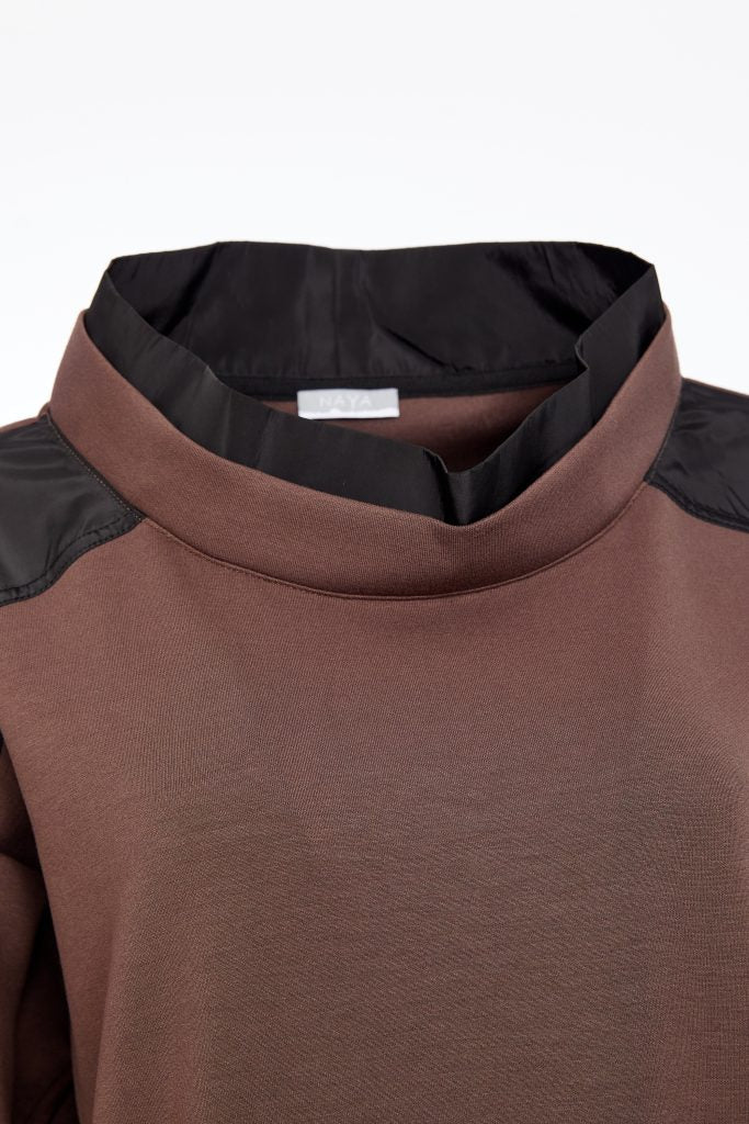 naya soft sweatshirt with contrast panels in black & cocoa