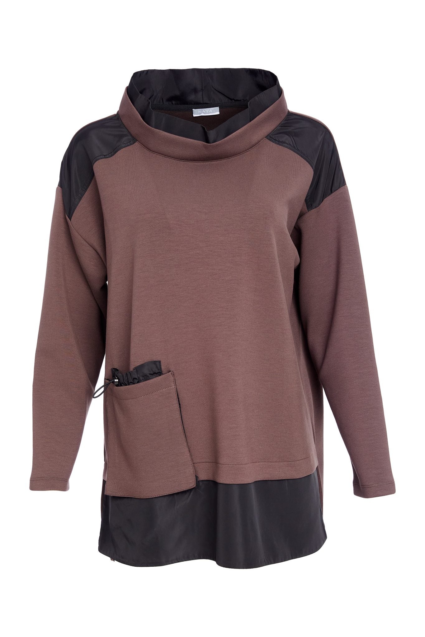 naya soft sweatshirt with contrast panels in black & cocoa