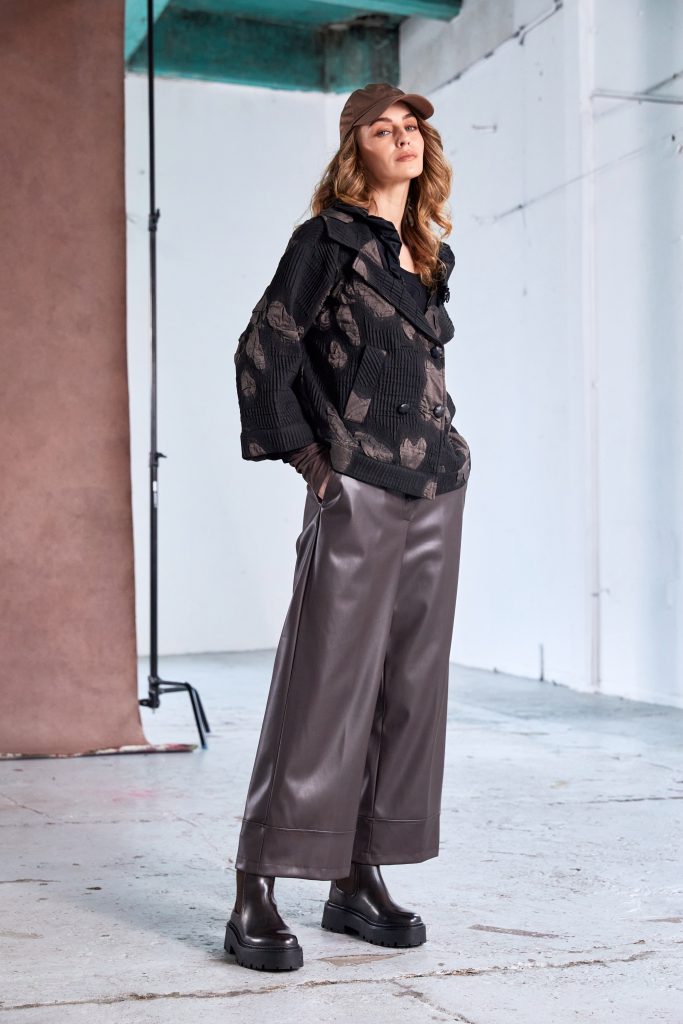 naya wide leg leatherette trousers in brown