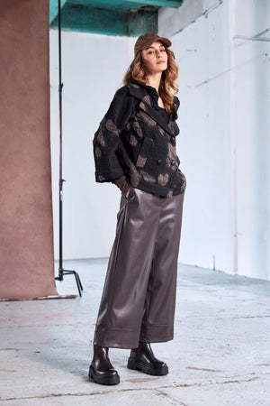 naya wide leg leatherette trousers in brown