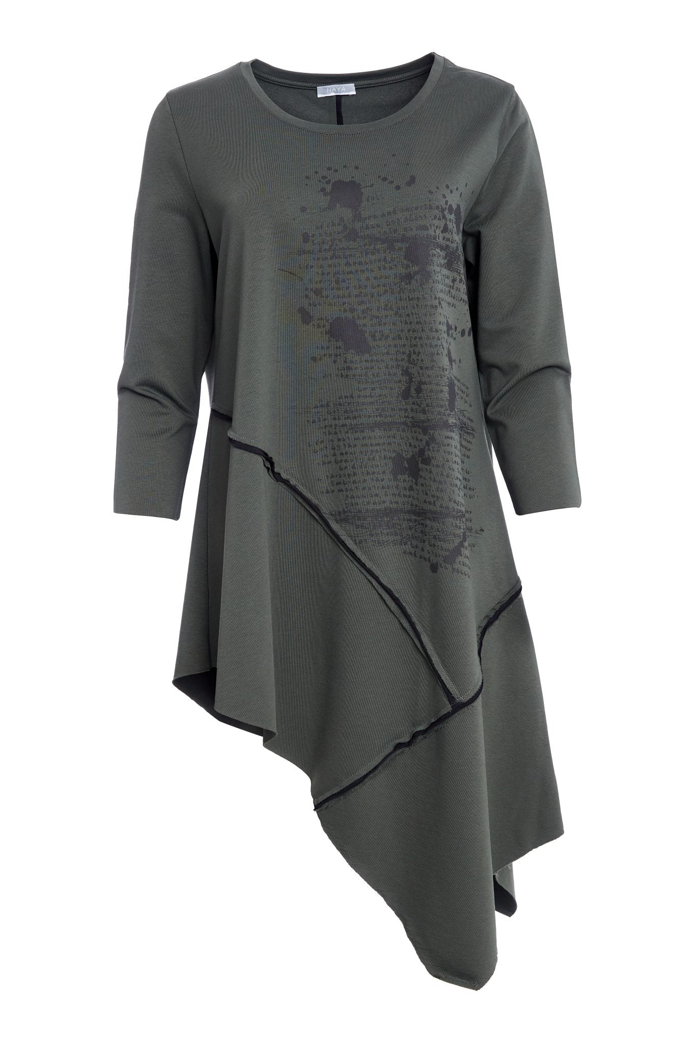 naya placement print dipped hem sweatshirt in forest green