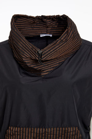 naya drawstring hem top with stripes in black & cocoa