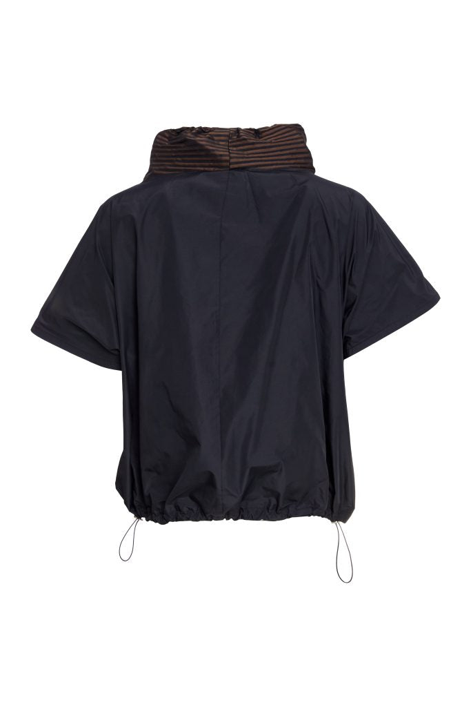 naya drawstring hem top with stripes in black & cocoa
