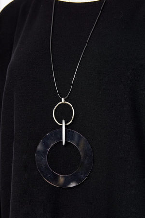 naya round neck top with stripped hem in black & grey