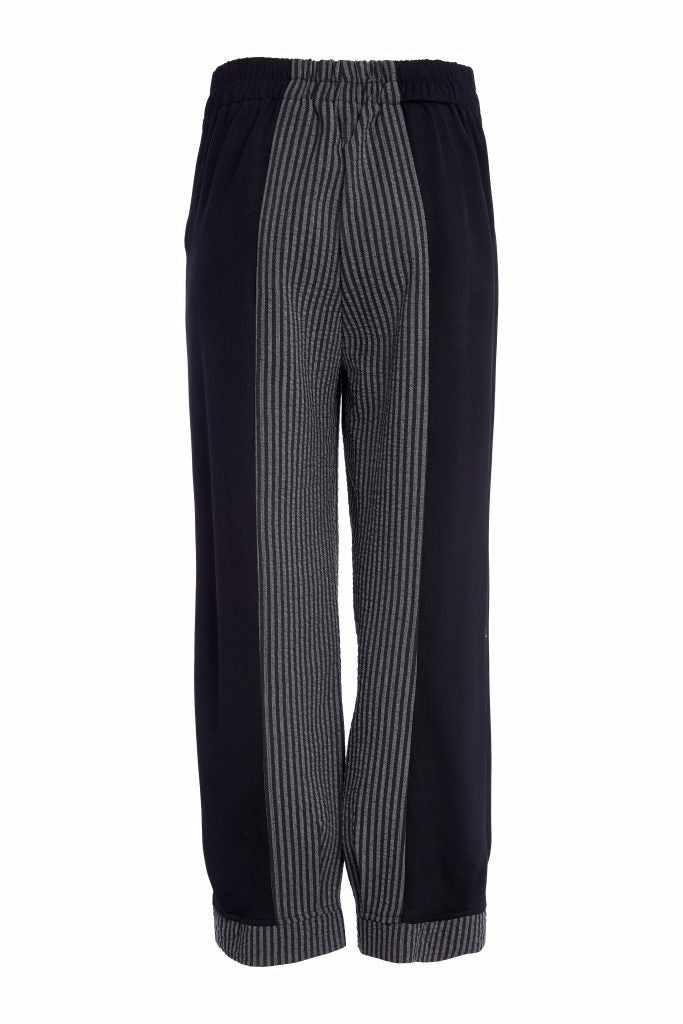 naya stripped trousers with contrast panels in black & grey
