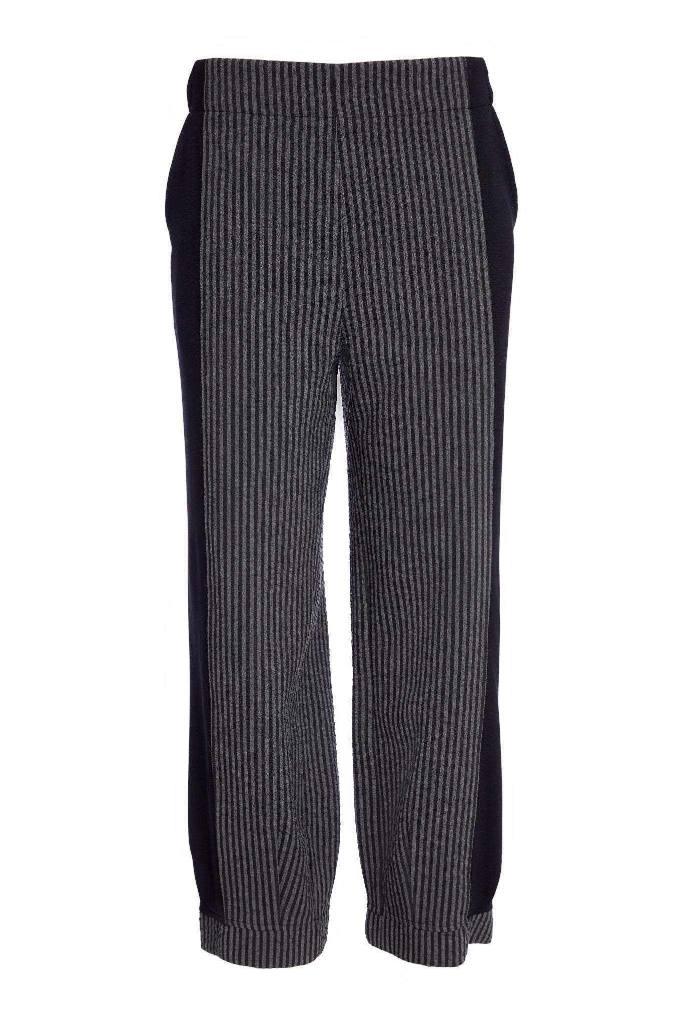 naya stripped trousers with contrast panels in black & grey