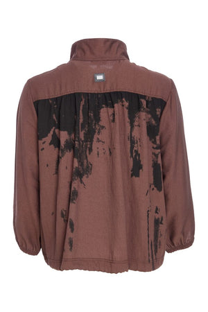 naya print zipped drawstring hemline jacket in black & brown