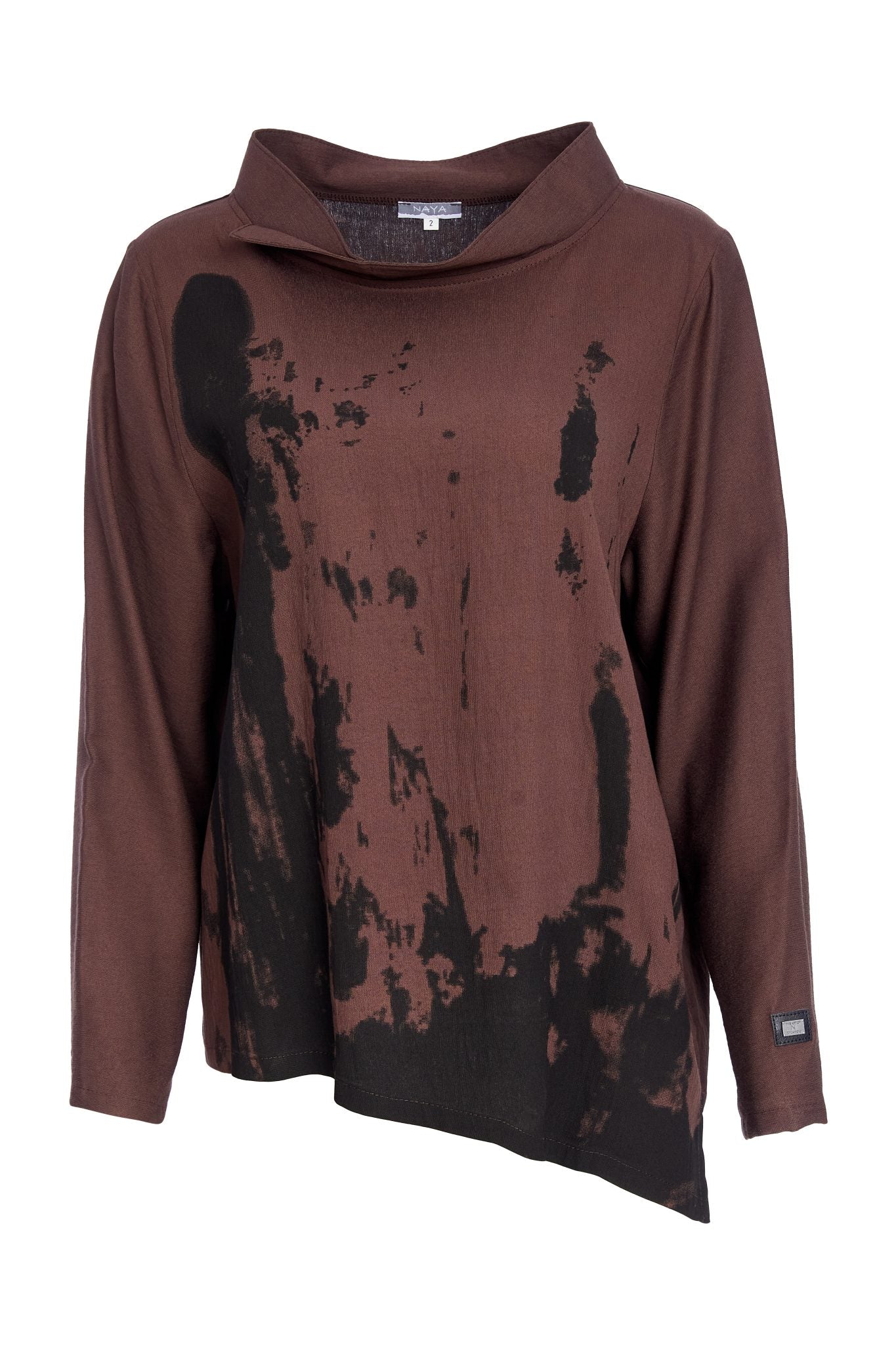 naya print angled hem top in black & brown