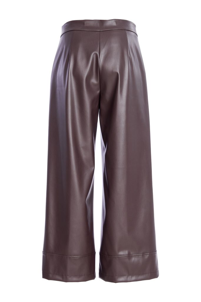 naya wide leg leatherette trousers in brown