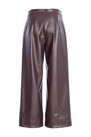 naya wide leg leatherette trousers in brown