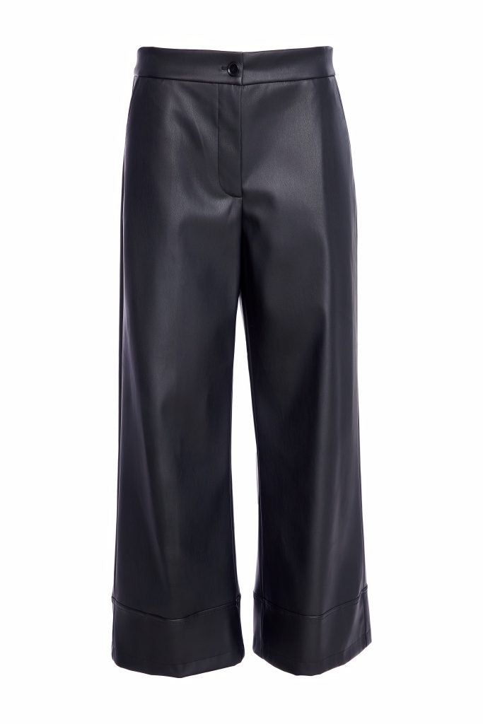 naya wide leg leatherette trousers in black