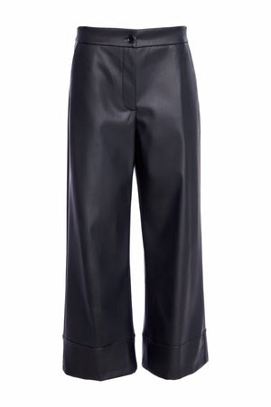 naya wide leg leatherette trousers in black