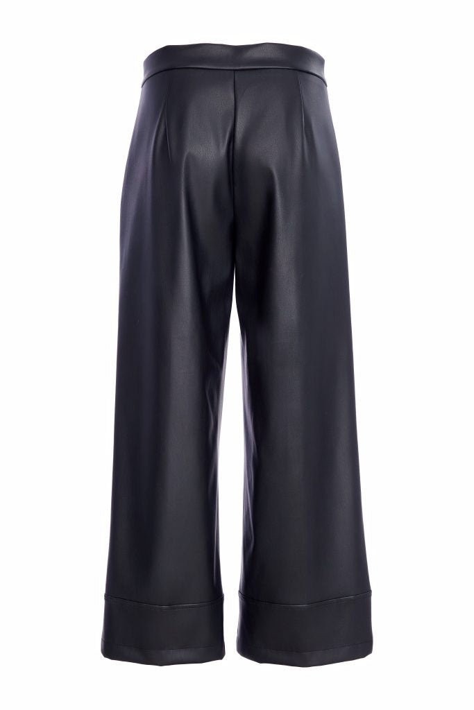naya wide leg leatherette trousers in black