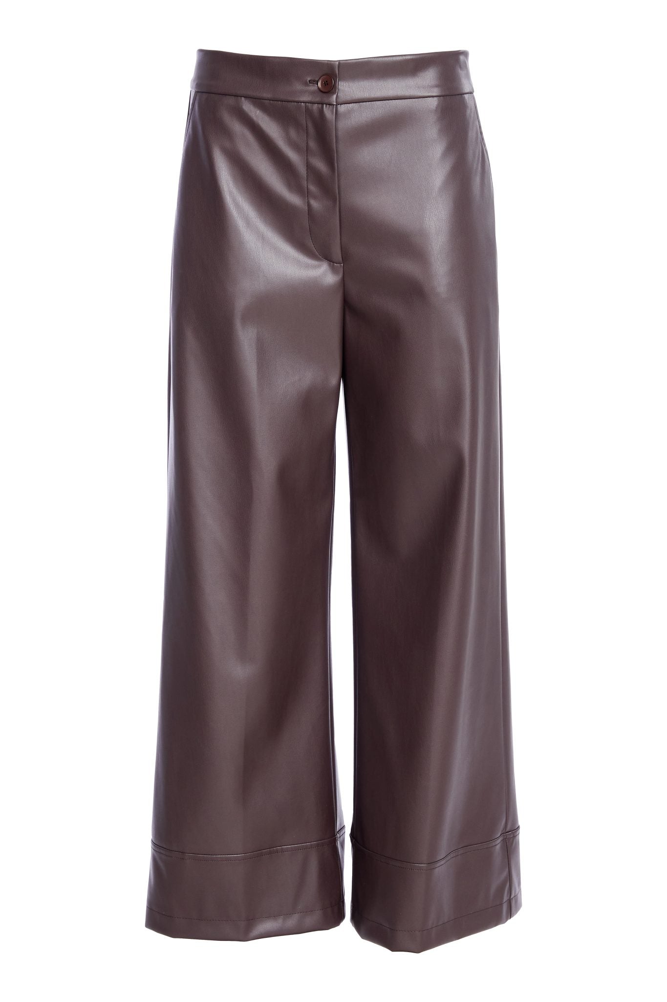 naya wide leg leatherette trousers in brown