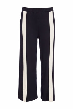 naya wide leg contrast panel trousers in black & sand