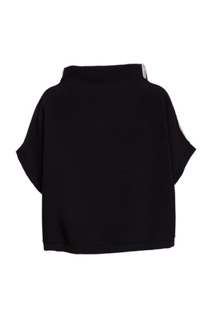 naya wide stripe placket top with tucked hemline in black & sand