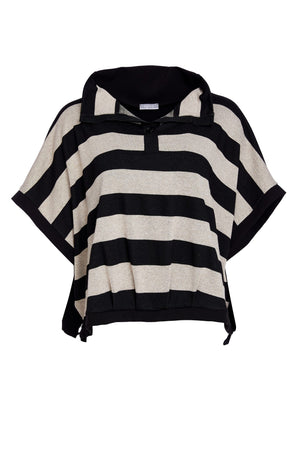 naya wide stripe placket top with tucked hemline in black & sand