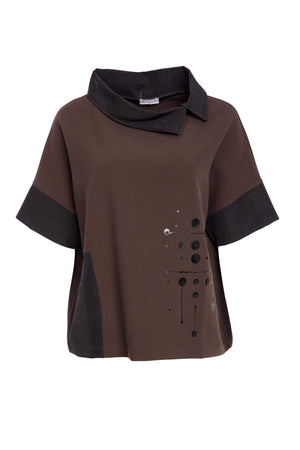 naya placement print with contrast panel brown & black