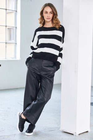 naya wide leg leatherette trousers in black