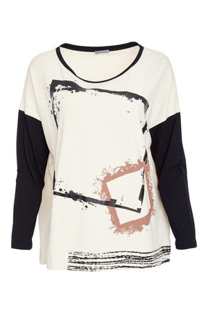 naya placement cube print top in black & sand
