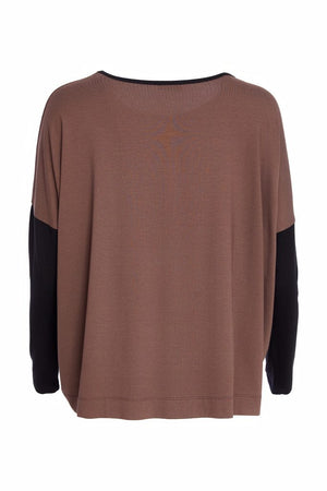 naya placement print top in black & brown