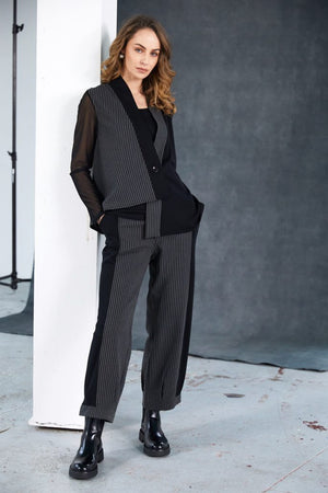 naya striped angled waistcoat in black & grey