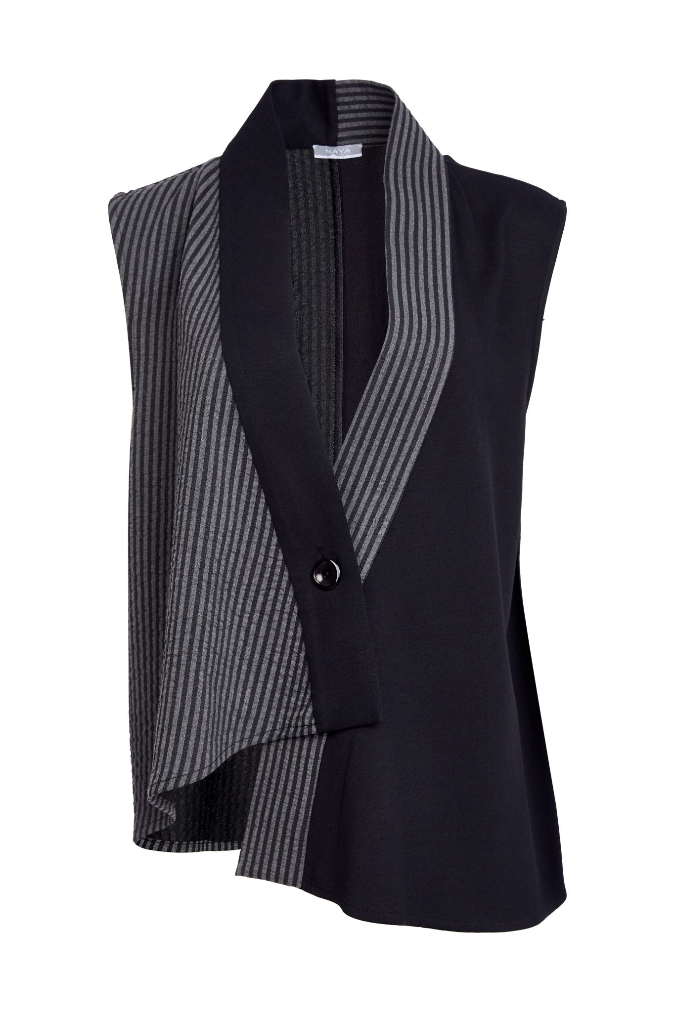 naya striped angled waistcoat in black & grey