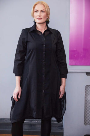 ora mesh insert long line shirt in black