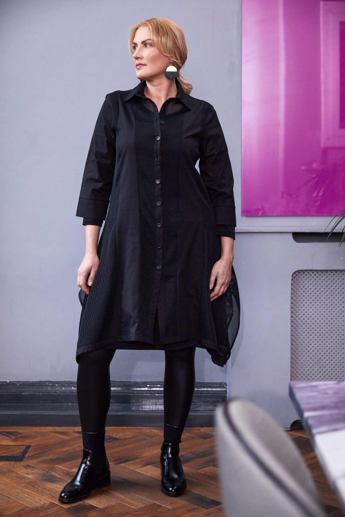 ora mesh insert long line shirt in black