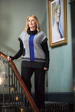 ora sleeveless wool mix jacket with colour band in black &white