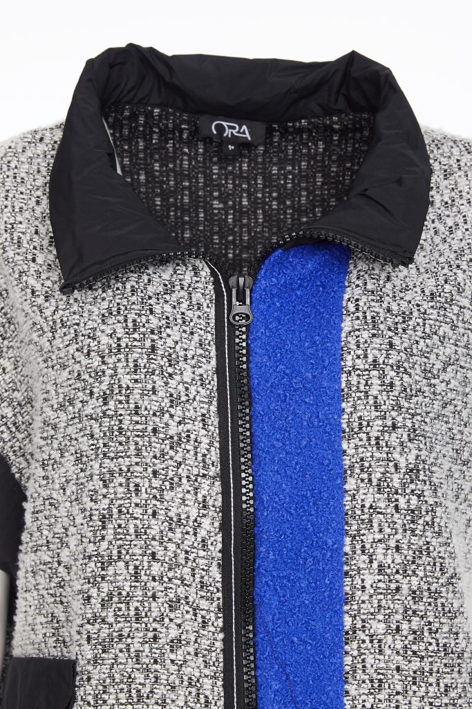 ora sleeveless wool mix jacket with colour band in black &white