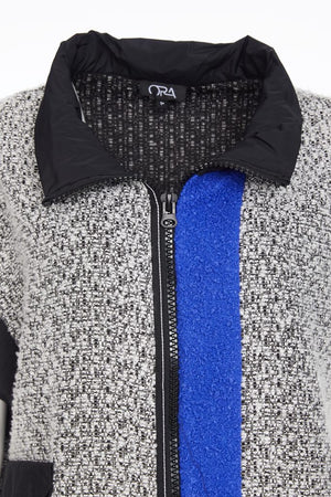 ora sleeveless wool mix jacket with colour band in black &white