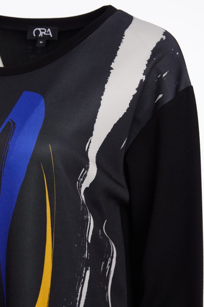 ora placement print top with colour splash in black