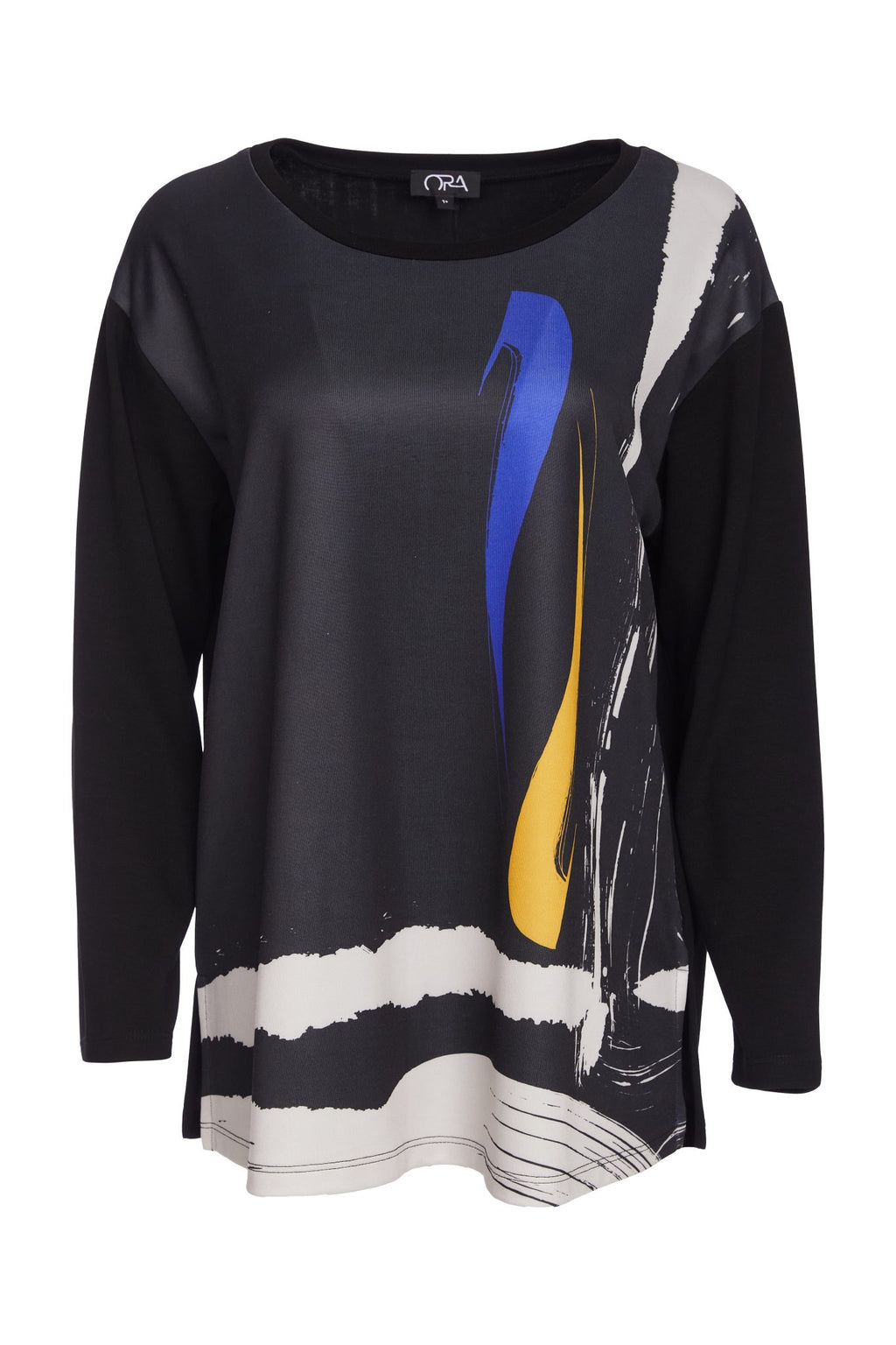 ora placement print top with colour splash in black