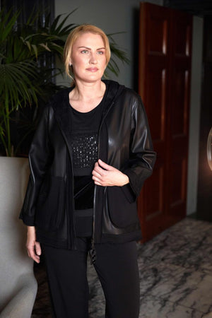 ora leatherette jacket with contrast panels in black