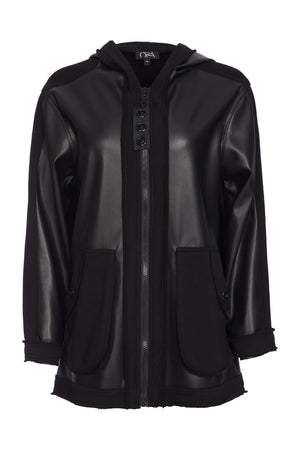 ora leatherette jacket with contrast panels in black