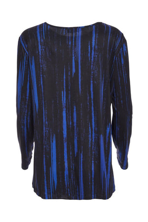 ora printed dip hem top in black & blue