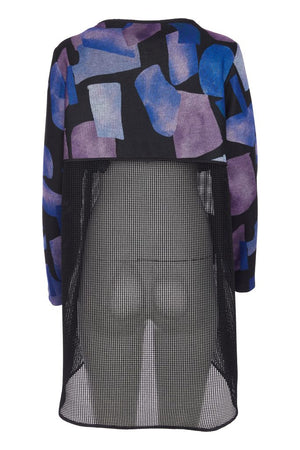 ora print cardigan with zip and mesh in black & blue