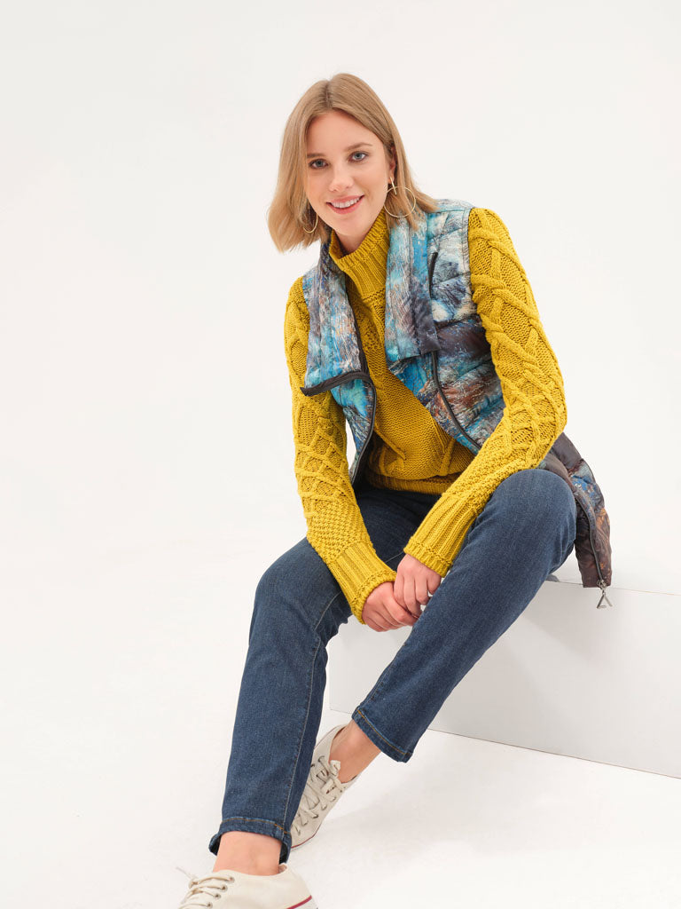 dolcezza artist print 'life's too short' gilet in teal