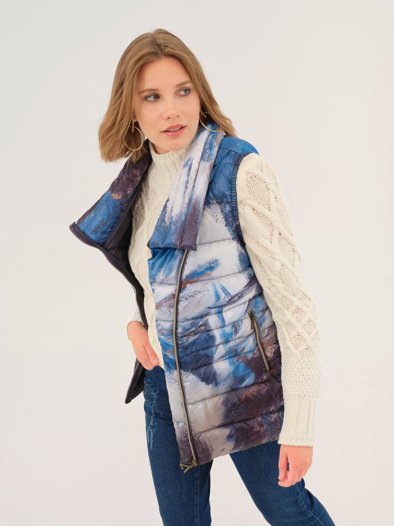 Dolcezza artist print 'the storm' printed gilet in blue