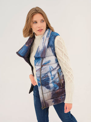 Dolcezza artist print 'the storm' printed gilet in blue