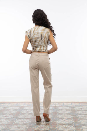 eva kayan straight leg trousers in sand