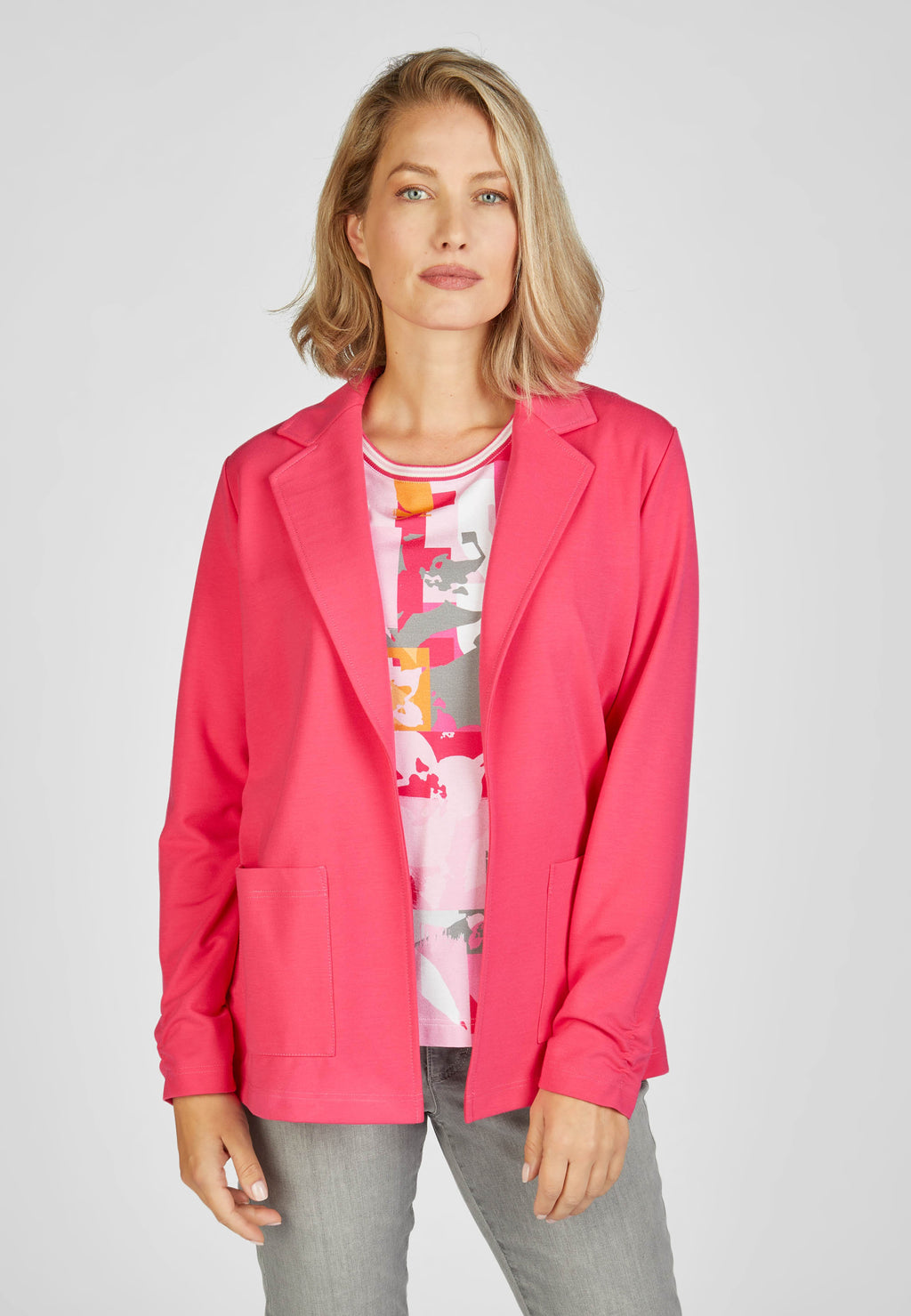Rabe magnolia Park edge to edge blazer in pink with ruched details on sleeves product code 52-113220