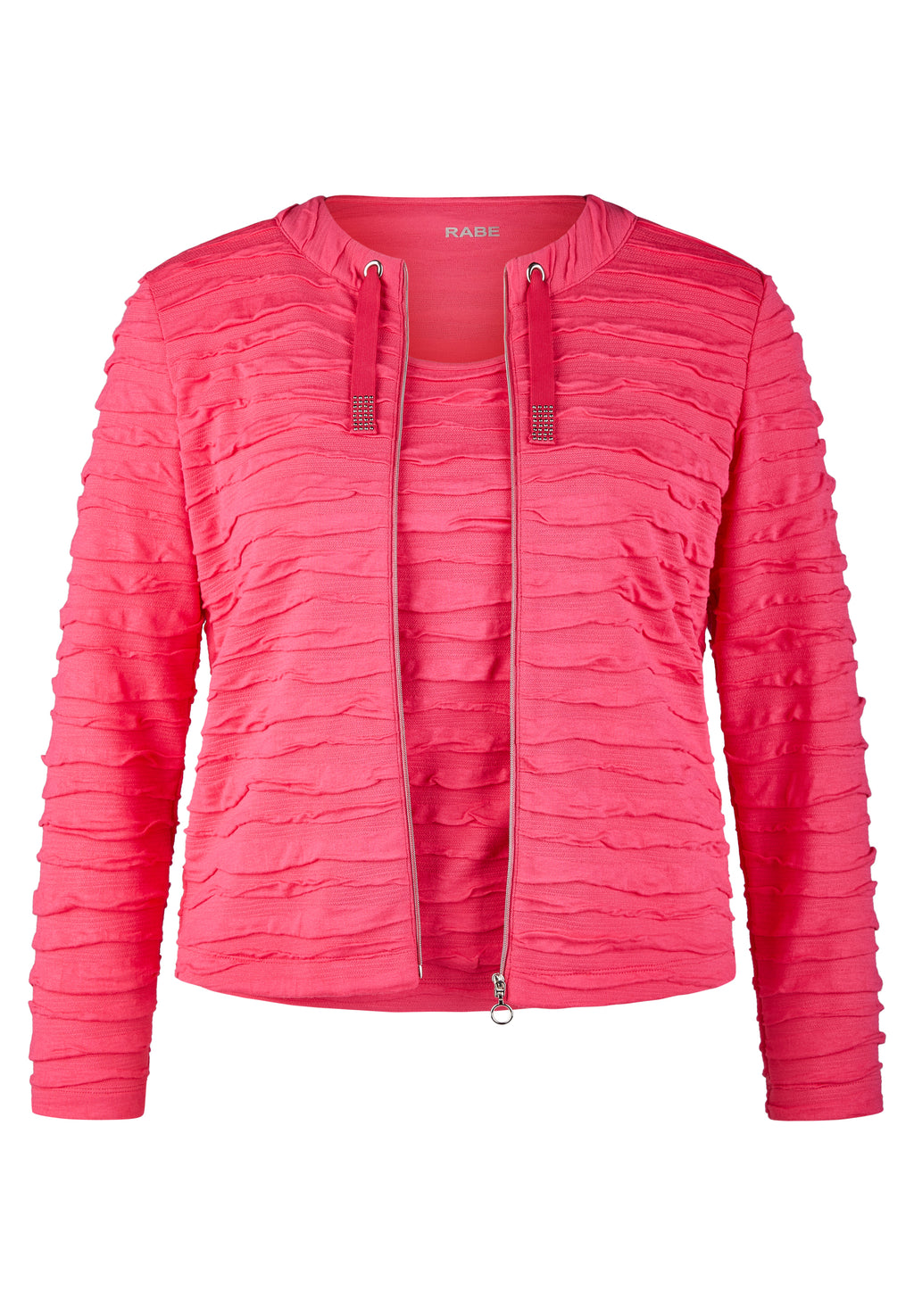 Rabe blossom up collection textured zip up jacket and tshirt twin set in pink, product code 52-122261